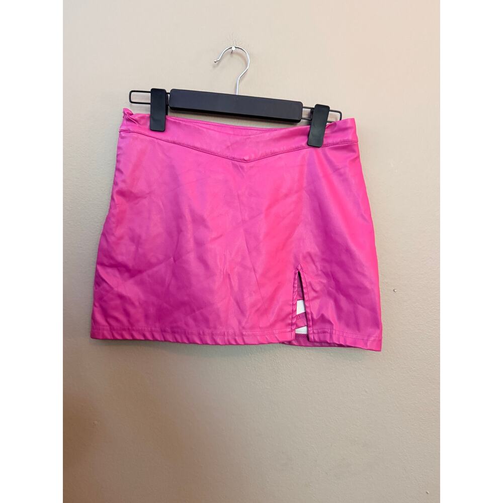 SHEIN Pleather Mini Skort Stylish 4 Small Pink Rose Front Side Slit High Waist